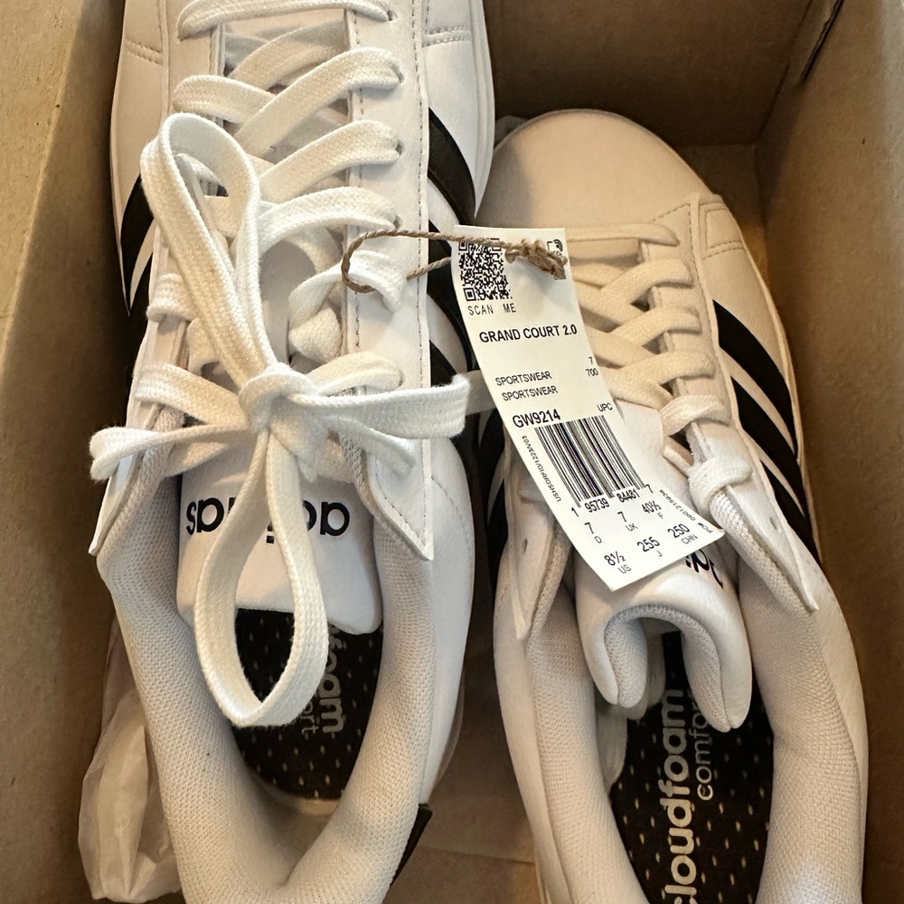 adidas White Sneakers with Black Three-Stripes